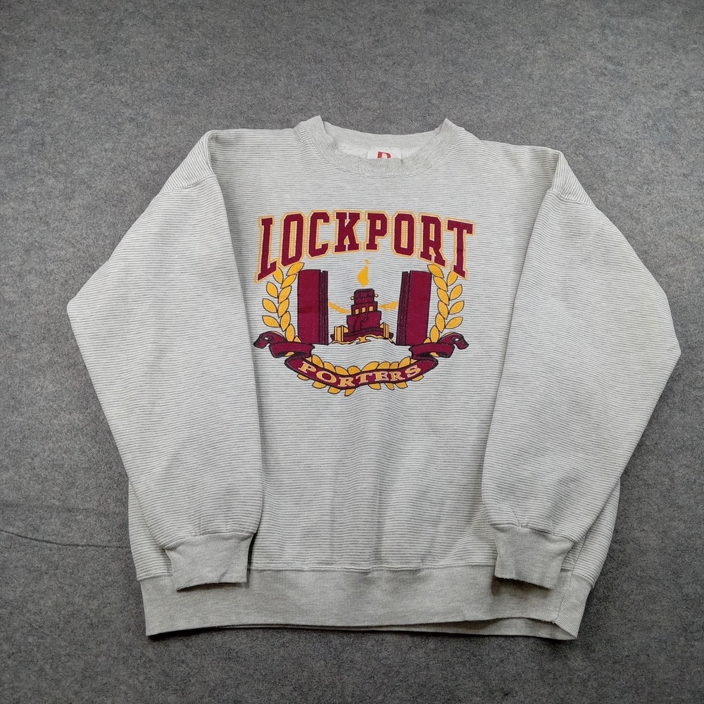 Vintage Dodger Sweatshirt Mens XL Gray Stripe Lockport Porters Fleece USA
